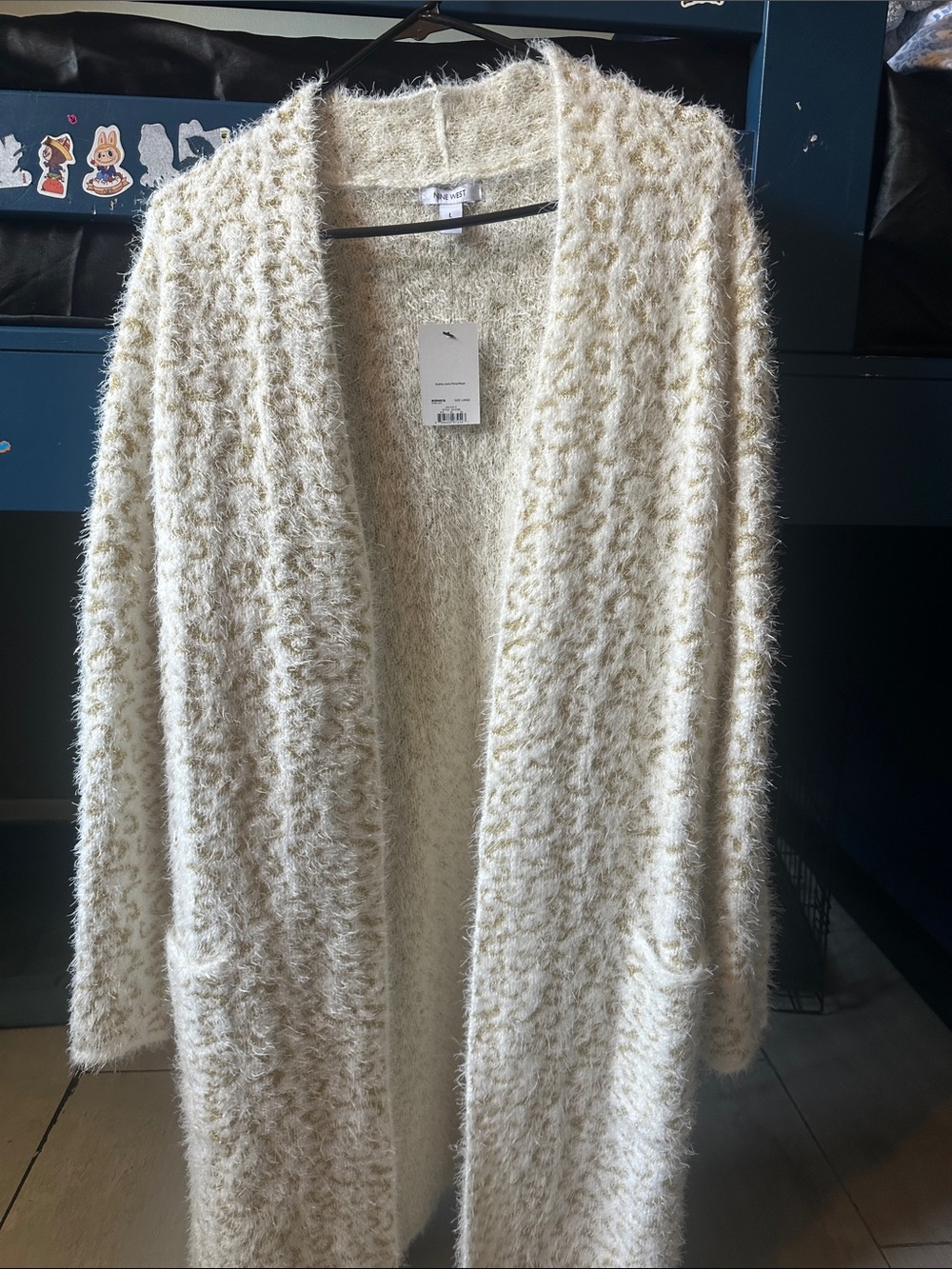 Nine West Cream Fuzzy Open-Front Cardigan